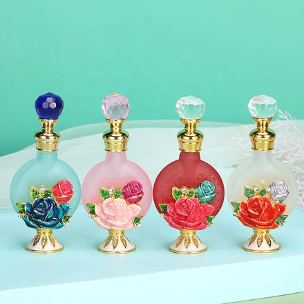 10ml Retro Arab Rose Flower Metal Perfume Bottle Essential Oil Refillable Fancy Attar Bottles Gift Decoration 10209