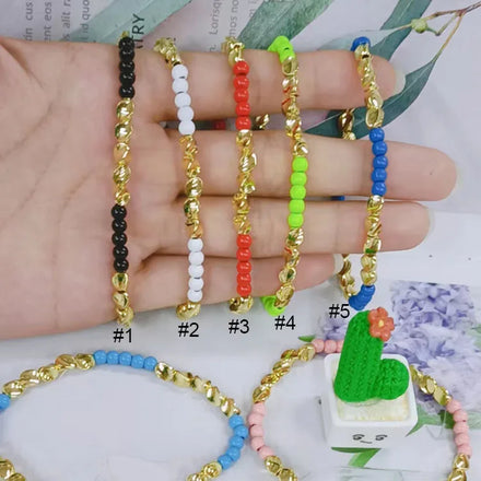 BM1110 Delicate Bohemian Chic Tiny 18K Gold Twisted Bead and Multicolored Enamel Colorful Round Beaded Bracelets for Women