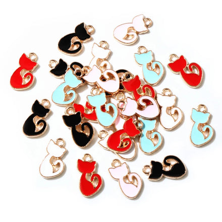 30Pcs 8*15mm Alloy Metal KC Gold Drop Oil Small Cat Charms Animal Pendant for DIY Bracelet Necklace Jewelry Making