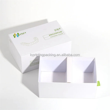 Luxury Spot UV Coated Embossed Custom Logo Thick Cardboard Dental Orthodontic Aligners Drawer Box with Recyclable Paper Dividers