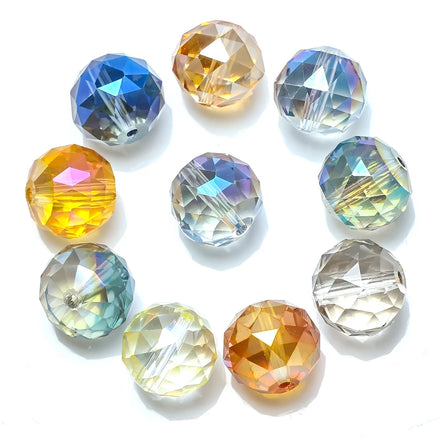 Zhubi Colorful 16mm Faceted Round Glass Beads Electroplated Transparent Crystal Round Beads for Jewelry Making