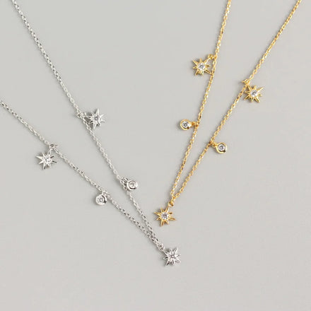 Light Luxury 18K Gold Plated S925 Sterling Silver Ins Geometric Cubic Zirconia Star Pendant Necklace