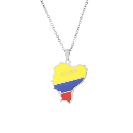 Ecuado Map Flag Pendant Necklace Stainless Steel for Women Girls Gold Silver Color Charm Fashion Female Choker Jewelry Gift