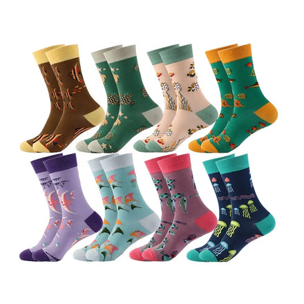 Wholesale Funny Fish Animal Pattern Socks Men Unisex Novelty Crazy Trendy Cotton Crew Socks