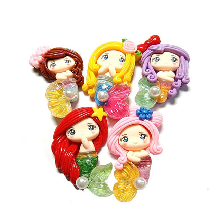 100pcs Cute Resin Flat Back Mermaid Princess Cabochon Scrapbooking Crafts Accessories Hairbow Centers Embellishment