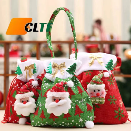 Fabric Drawstring Xmas Present Christmas Brushed Bags Christmas Gift Bags for Kids 2026 Christmas Candy Bags