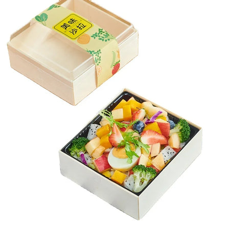 Wooden Sushi Box Container Durable Free Samples Reusable Leak-Proof Bento Lunch Box Matt Lamination Embossing Recyclable