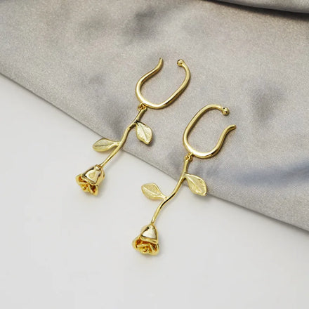 2022 New Arrival Rose Flower Ear Clip Delicate Fashion Gold Plated Rose Flower Earrings Women