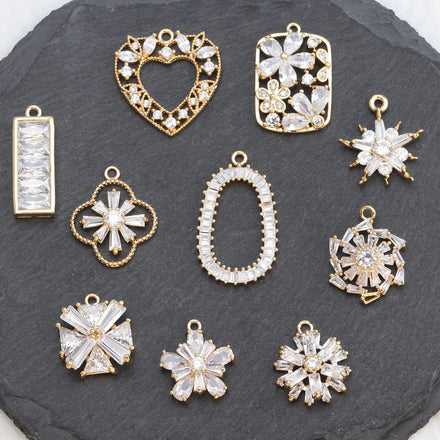 M538 10pcs/lot Wholesale Jewelry Charms 18k Gold Plated Copper Pass REACH Nickel Free DIY Zircon Pendant Making Packaged in Bag