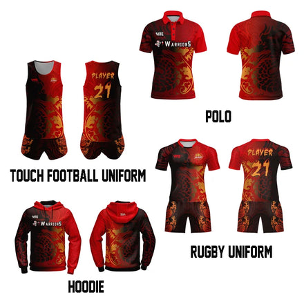 Design Your Own OEM Service Touch Rugby Jersey Embroidery Custom Sublimation Team Set Super Red Maori Design Quick Dry Stretch