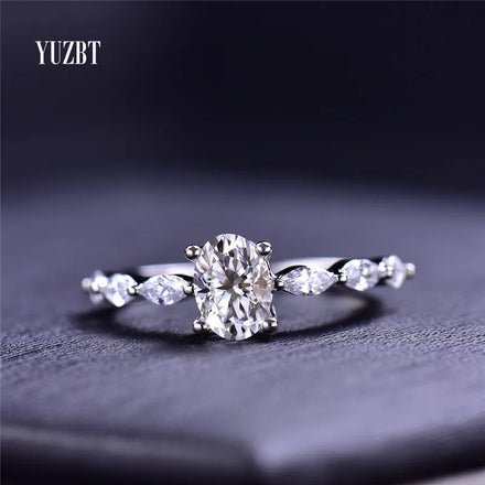 Silver 925 Original Brilliant Cut 1 Carat Diamond Test Past D Color Oval Moissanite Ring for Teen Girls Wedding Fine Jewelry