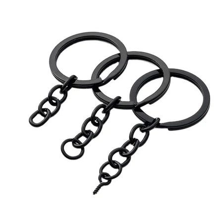 25mm 30mm Metal Black Key Ring With Chain DIY Keychain
