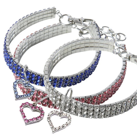 Manufacturer Wholesale Puppy Pet Necklace Collar Heart Shape Diamond Pendant Full Rhinestone Decoration Breakaway Solid Scarf