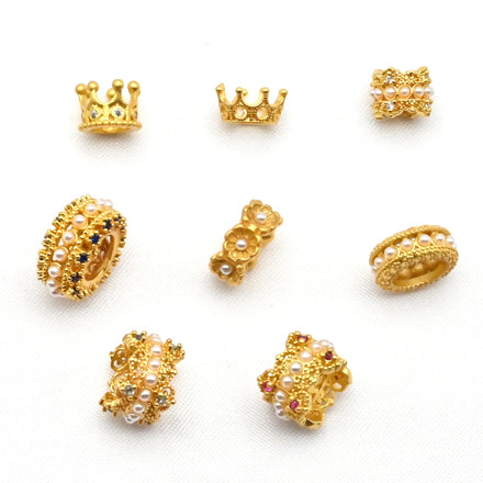 Vekeklee Brass Gold Round Large Hole Pearls Ring Bead Metal Bracelet Necklace Spacer Beads Handmade DIY for Nail Art Decoration