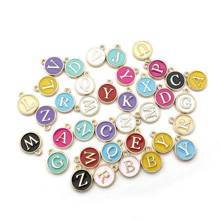 Enamel 26 English Letters Initial Disc DIY Earrings Necklace Bracelets Jewelry Accessories Charm Pendant for Jewelry Making