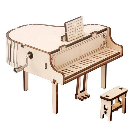 3D DIY Piano Engraved Model Kit Brain Teaser and Educational STEM Building Kit Wooden Puzzle Hand Crank Music Box
