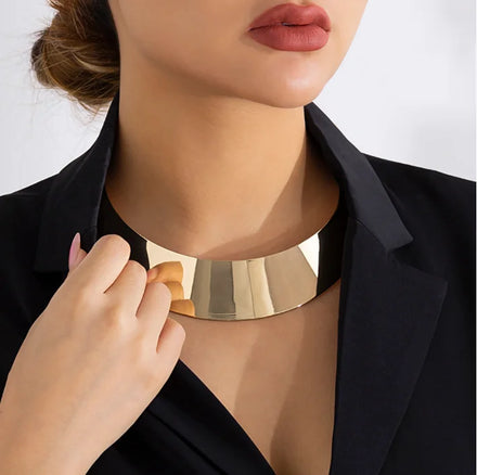 Punk Large Europe Street Wide Short Necklaces for Women Punk Exaggerated Chunky Collar Necklace Gold Color Geometric Jewelry