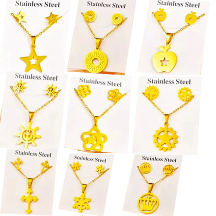 Fashion Women's Jewelry Gift Accessories Special Wholesale More Than 100 Sets Gold-plated Stainless Steel Necklace and Earrings
