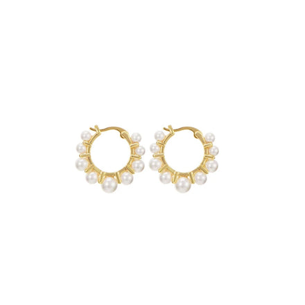 Luxury Gold Plated Pearl Round Earrings Simple Sweet Sunflower Pearl Huggie Earrings Women