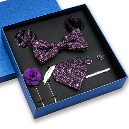 Luxury Men's Floral Jacquard Wedding Tie Cravat Bowtie Cufflink Brooch Pocket Square Gift Set Green Gravata Boxed Business Suit