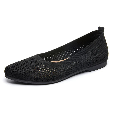 China Factory Cheap Flying Woven Pointed Toe Custom Logo Shallow Flat Knitted Breathable Female Summer Casual Shoes