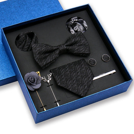 Men's Polyester Tie Set Fashion Brand Includes Bowtie Pocket Squares Cufflinks-8pcs Suit Business Wedding Parties-Gift Boxed