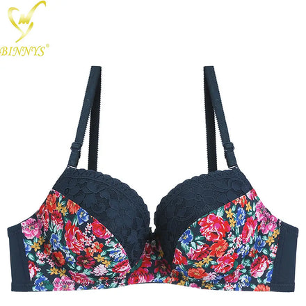 Binnys Wholesale New Design Womens Underwear Printed C Cup Nylon Floral Ladies Sostenes Underwire Soutien Gorge for Woman