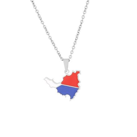 Sint Maarten & Saint-Martin Island Map Flag Pendant Necklace Stainless Steel for Women Girls Gold Silver Color Fashion Jewelry