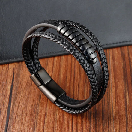 New Hot Fashion Braided Leather Bracelet Men Bracelets Real Cow Leather and Stainless Steel Bracelet Wholesale