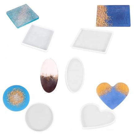 Coaster Silicone Resin Mold Heart Square Rectangle Oval Cup Storage Tray Casting DIY Craft Jewelry Making Home Opp Bag