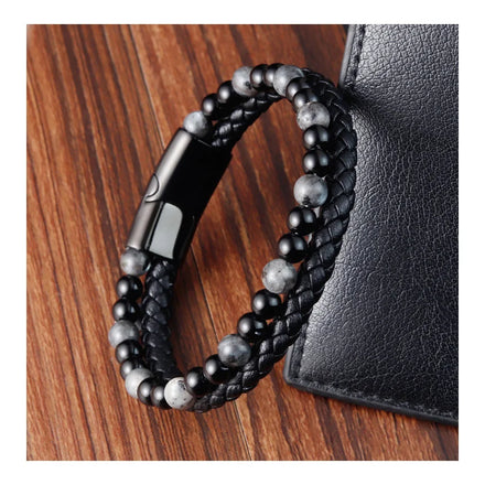 YUNSE Men's Vintage Punk Stainless Steel Wrap Jewelry Magnetic Clasp Lock Braided Bracelets with Butterfly Design for Gift