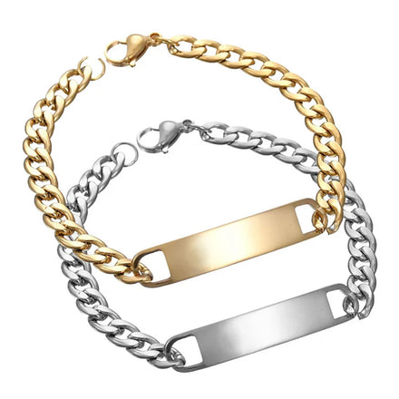 Wholesale Simple Korean Men Women Stainless Steel Arc Bending Blank Brand Logo Diy Custom Bracelet Charms
