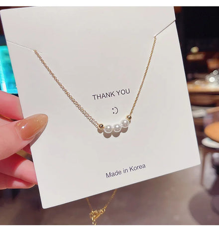Fashion Gold Elegant Imitation Pearl Thin Chain Necklace Good Quality Geometric Choker 3 Pearl Necklace with Pendant