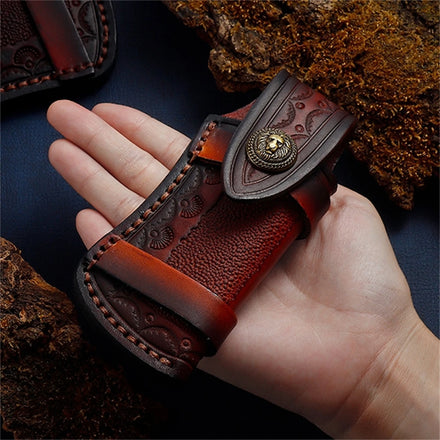 Hand Made Art Deco Fabric Sheath for Outdoors Folding Knife Cover Pouch with Belt Clip-Anniversary Gift
