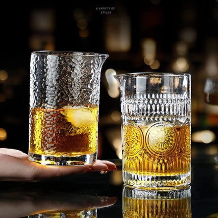 Carved Handmade Exquisite Classic Engraved Vintage Transparent Cocktail Mixing Glass Cup for Bar