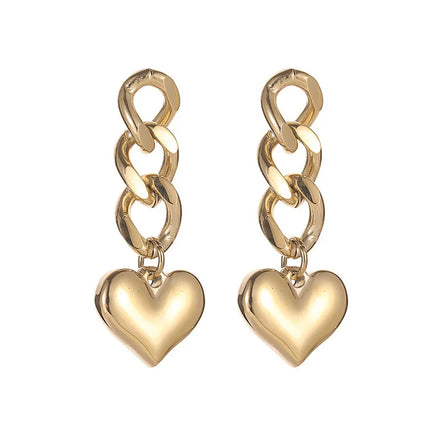New Arrival Gold Plated Stainless Steel Earrings Long Chain Heart Pendant Drop Earrings