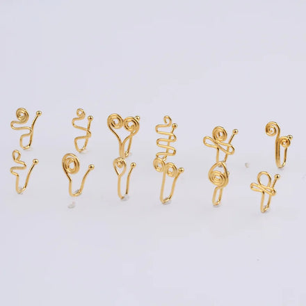 ZF African Designer Nose Cuff Faux Fake Piercing Jewelry Nose Cuffs Clip on Hinged Gold Nose Rings for Women