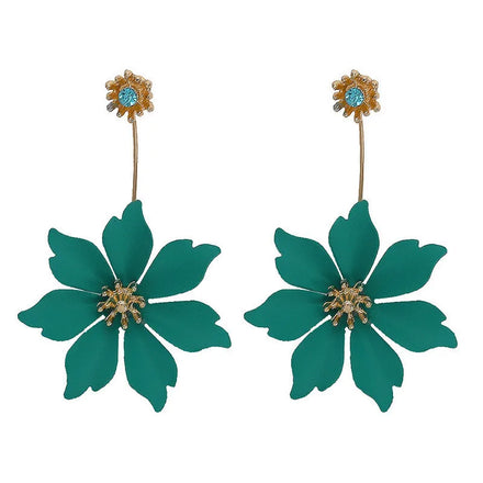 Hot Selling Fashion Large Petal Enamel Earring Colorful Temperament Long Flower Earrings for Women