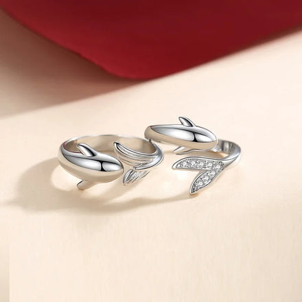 Romantic Silver Plated Couple Ring for Wedding Jewelry Dolphin Design Ring Valentine's Day Gift Fish Tail Open Adjustable Ring