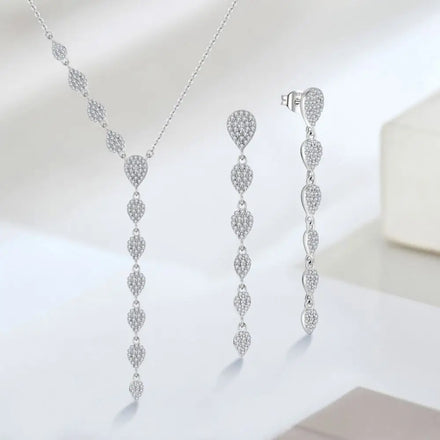 LULUFOCUS Wholesale Fashion 925 Sterling Silver Waterdrop Shape Long Earrings Necklace Jewelry Set for Women