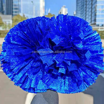 White Gold Girls Dance Cheerleader 3.5inch 4 5 5.5 6 Inch Royal Blue Black and Yellow Metallic Cheer Poms