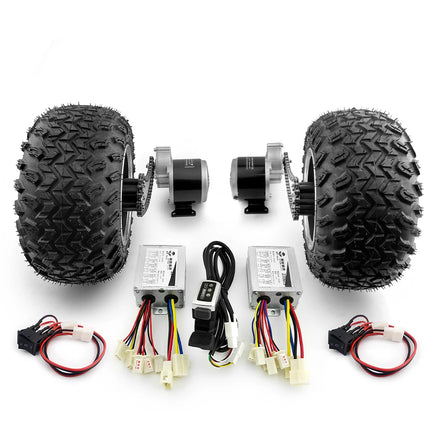 L-faster Dual 350W Geared Motor 10x6.0-6 Inch Fat Wheel Chain Drive Kit for Electric Barrow Trolley Cart Wheelchair Bike