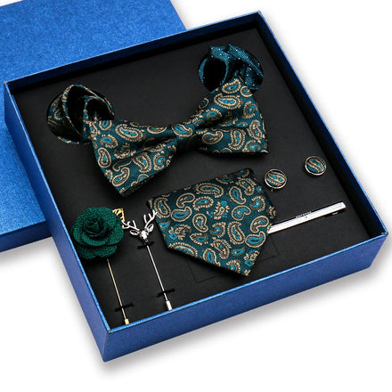 Men's Ties Set Paisley Bowtie Necktie Includes 8pcs Tie Clip Cuff Links Brooch Pocket Square for Party Wedding Gift Set
