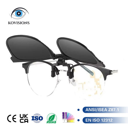 Polarized Clip on Sunglasses Durable 100% UV Blocking Flip up Design Secure Fit for Adult Outdoor Activities