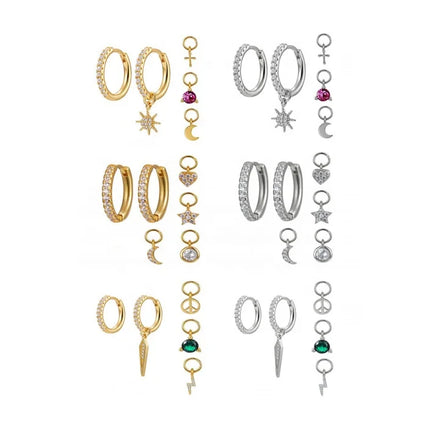 Gab New Dangle Zircon Ear Hoop Jewelry Set Gold Earrings Hoop Cartilage Piercing Earrings Helix Wholesale Piercing Jewelry
