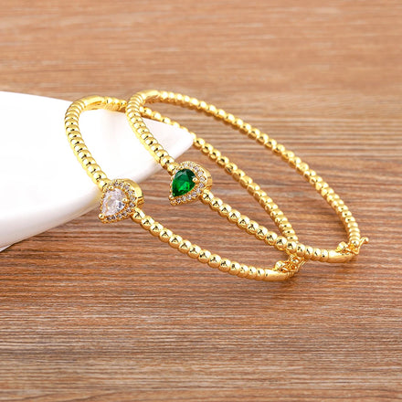QIKU Bohemia Water Droplet Shape Diamond Gold Plated Charm Bracelet Copper Cubic Zirconia Bangles Jewelry Accessories Wholesale