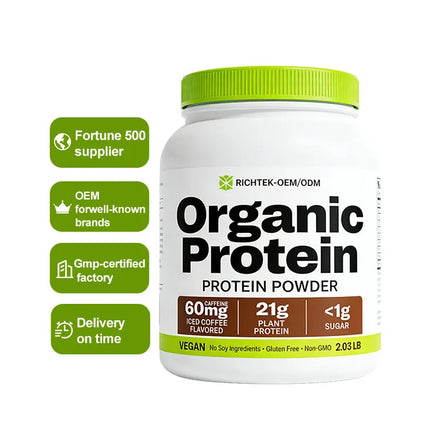Richtek Private Label Custom Formula Natural Vegan Protein Powder Chocolate OEM Gluten Free Plant Based Pea Rice Protein Powder