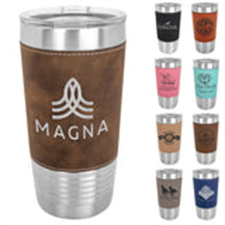 20OZ Stainless Steel Tumblers Laser Engraver Black PU Leather Sleeve Engraved Vacuum Insulated Travel Car Tumbler Cups