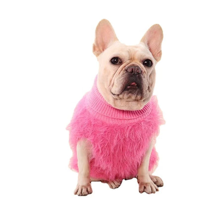Wholesale Fashion Designer Pet Winter Warm Fur Turtleneck High Collar Sweater Dog Party Clothes