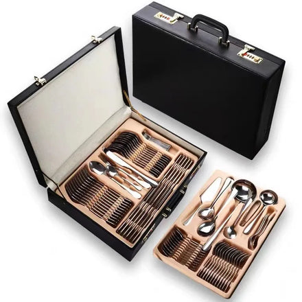 Jieyang Wholesale Dinner Set 72 Pcs Gottinghen Cutlery Set Stainless Steel Flatware with Black Suitcase